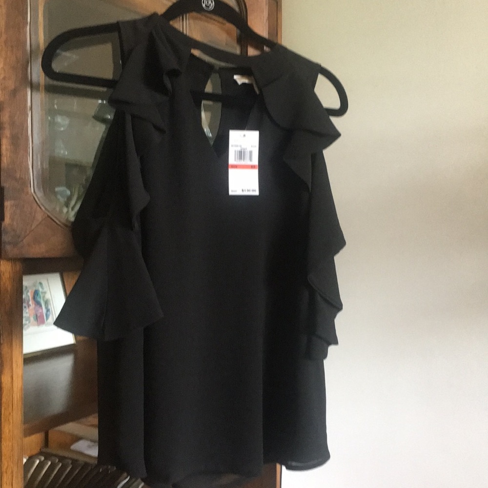 Black cold shoulder ruffle sleeve top